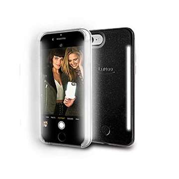 LuMee Duo Vibes Phone Case, Black Glitter | Sync to Music LED Lights | Front & Back LED Lighting, Selfie Phone Case | iPhone 8+ / iPhone 7+ / iPhone 6s+ / iPhone 6+