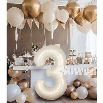 SUWEN Jumbo Cream White 3 Number Balloons for Parties
