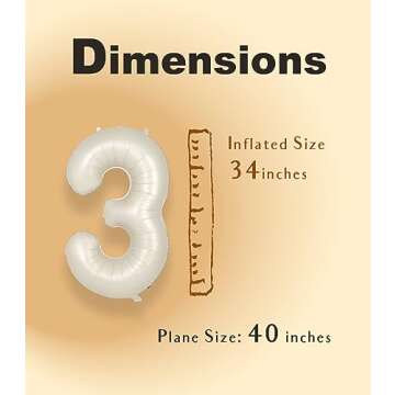 SUWEN Jumbo Cream White 3 Number Balloons for Parties