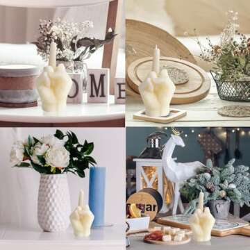 2 Pcs Home Decor Aesthetic Middle Finger Scented Candle - Unique Design, Pine Fragrance, Natural Soy Wax, Cool and Trendy Decor for Room House Bedroom. (2 Pcs Milky White)