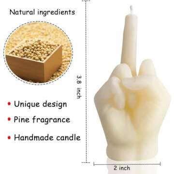 2 Pcs Home Decor Aesthetic Middle Finger Scented Candle - Unique Design, Pine Fragrance, Natural Soy Wax, Cool and Trendy Decor for Room House Bedroom. (2 Pcs Milky White)