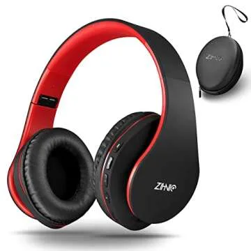 ZIHNIC 2 Items,1 Rose Gold Over-Ear Wireless Headset Bundle with 1 Black Red Foldable Wireless Headset