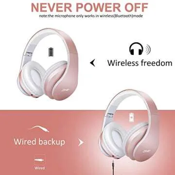 ZIHNIC 2 Items,1 Rose Gold Over-Ear Wireless Headset Bundle with 1 Black Red Foldable Wireless Headset