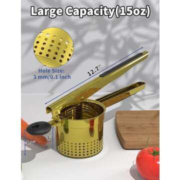 GloTika Large 15oz Potato Ricer, Heavy Duty Stainless Steel Ricer for Mashed Potatoes, Sweet Potato ...