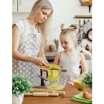 GloTika Large 15oz Potato Ricer, Heavy Duty Stainless Steel Ricer for Mashed Potatoes, Sweet Potato Masher Kitchen Tool with Ergonomic Handle, Press and Mash Kitchen Gadget, Gold