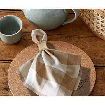 Beige Dinner Napkins Set of 6, 18 X 18 100% Cotton, Checkered, Absorbent Cotton Blend Washable and R...