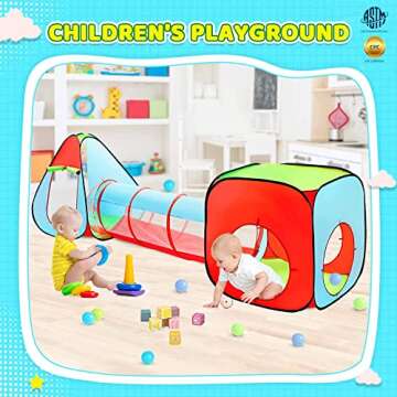 3pc Kids Play Tent for Toddler with Ball Pit+Crawl Tunnel+Castle Tent, Pop Up Children Playhouse for...