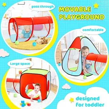 3pc Kids Play Tent for Toddler with Ball Pit+Crawl Tunnel+Castle Tent, Pop Up Children Playhouse for Boys and Girls Gift, Collapsible Baby Play Tent Toy Indoor and Outdoor Games