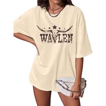 Cow Skull Shirts for Women Western Graphic T Shirts Oversized Country Music Shirt Rodeo Cowboy Graph...