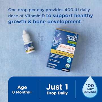 Mommy's Bliss Organic Baby Vitamin D Drops, Promotes Healthy Growth and Bone Development, Supports Immunity, Age Newborn+, 45 Servings, Pack of 4