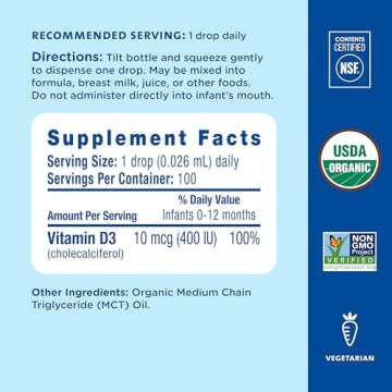 Mommy's Bliss Organic Baby Vitamin D Drops, Promotes Healthy Growth and Bone Development, Supports Immunity, Age Newborn+, 45 Servings, Pack of 4