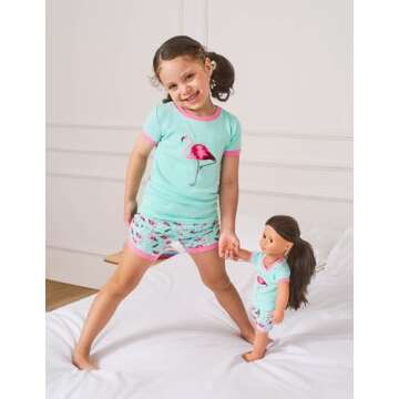 Leveret Shorts Matching Doll & Girl Flamingo 2 Piece Pajama Set 100% Cotton Size 8 Years