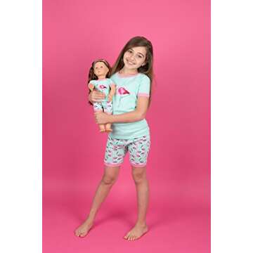 Leveret Shorts Matching Doll & Girl Flamingo 2 Piece Pajama Set 100% Cotton Size 8 Years
