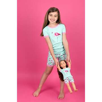 Leveret Shorts Matching Doll & Girl Flamingo 2 Piece Pajama Set 100% Cotton Size 8 Years