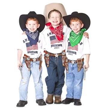 Cowboy Toys Set, 6Pieces Brown Adjustable Cowboy Gun Belt and Holster for Kids, Vintage Dress-up Acc...