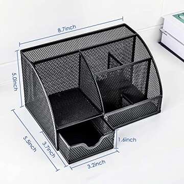 MDHAND Office Desk Organizer and Accessories Desk Drawer Organizer with 6 Compartments, Mesh Pencil Desk Organizer For Home Office