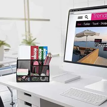 MDHAND Office Desk Organizer and Accessories Desk Drawer Organizer with 6 Compartments, Mesh Pencil Desk Organizer For Home Office