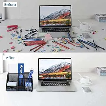 MDHAND Office Desk Organizer and Accessories Desk Drawer Organizer with 6 Compartments, Mesh Pencil Desk Organizer For Home Office