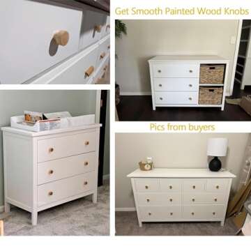 Bmgop 16PCS Wood Knobs Flat Top Round Cabinet Knobs 1.39"(35mm) Natural Wooden Dresser Drawer Pulls Kitchen Cabinet Handles