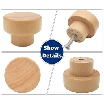 Bmgop 16PCS Wood Knobs Flat Top Round Cabinet Knobs 1.39"(35mm) Natural Wooden Dresser Drawer Pulls Kitchen Cabinet Handles