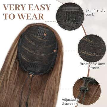 KooKaStyle Ponytail Extensions, 22 inch Ash Blonde Mix Light Brown Long Drawstring Wavy Clip in Ponytail Hair Extensions Layered Synthetic Hairpiece for Women