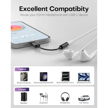 ZENVAN USB C to 3.5mm Adapter for iPhone and Galaxy Devices