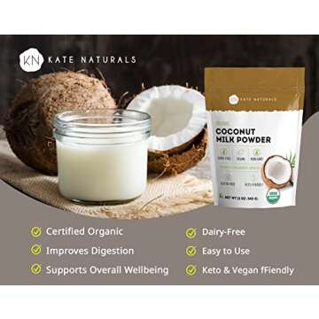 Organic Coconut Milk Powder (12 oz) for Creamer, Coffee, Shakes & Cooking - Kate Naturals - Dairy-Fr...