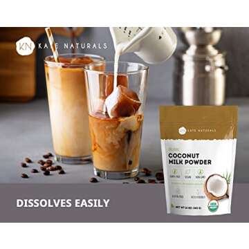 Organic Coconut Milk Powder (12 oz) for Creamer, Coffee, Shakes & Cooking - Kate Naturals - Dairy-Free, Gluten Free, Vegan-Friendly, Keto-Friendly. Unsweetened. Coconut Milk Powder Good for Skin & Boba.