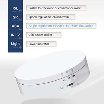 Hicarer Rotating Display Stand 360 Degree Motorized Rotating Display Spinner Turntable Display Stand with USB Power Cable for Photography Products and Shows (White)