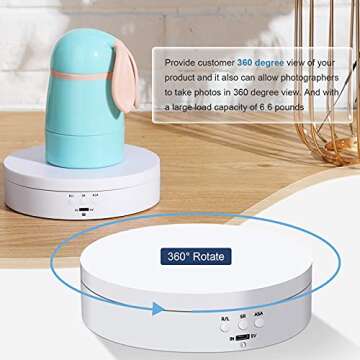 Hicarer Rotating Display Stand 360 Degree Motorized Rotating Display Spinner Turntable Display Stand with USB Power Cable for Photography Products and Shows (White)