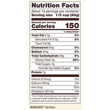 Bob's Red Mill Oat Bran 18 oz Non-GMO Vegan High Fiber