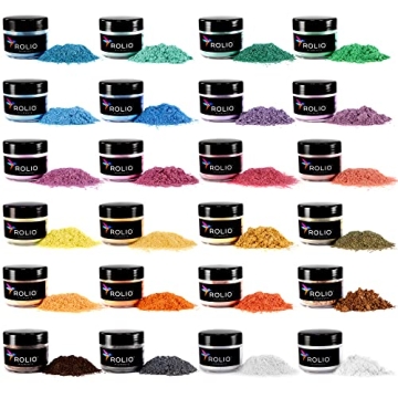 Rolio Mica Powder Pearlescent Color Pigment Art Set - 12 Vibrant Colors for Resin, Soap, Nail Art & ...