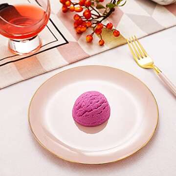 LIYH 96 Pcs Pink and Gold Disposable Plastic Dessert Plates and Forks Set - 7.5" Plastic Appetizer Plates & 9" Gold Cake Forks for Tea Parties, Birthdays, Baby Shower 48 Guests