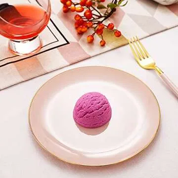 LIYH 96 Pcs Pink and Gold Disposable Plastic Dessert Plates and Forks Set - 7.5" Plastic Appetizer Plates & 9" Gold Cake Forks for Tea Parties, Birthdays, Baby Shower 48 Guests