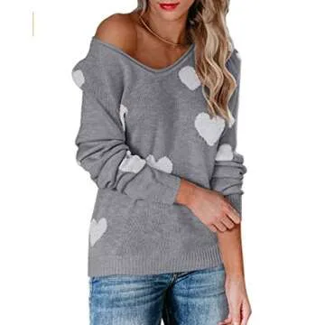 CORIRESHA Women's Casual Crewneck Comfy Fuzzy Hearts Knit Sweater Pullover Sweatershirt