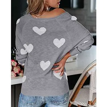 CORIRESHA Women's Casual Crewneck Comfy Fuzzy Hearts Knit Sweater Pullover Sweatershirt