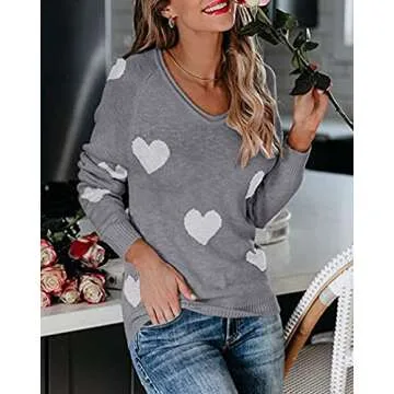 CORIRESHA Women's Casual Crewneck Comfy Fuzzy Hearts Knit Sweater Pullover Sweatershirt