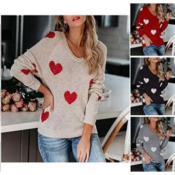 CORIRESHA Women's Casual Crewneck Comfy Fuzzy Hearts Knit Sweater Pullover Sweatershirt