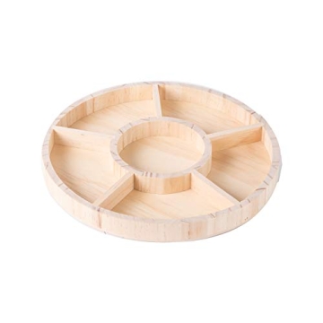 Wooden Tray with 6 Sections – 2 Pack Round Tray Chip and Dip Platter – Divided Serving Tray for ...