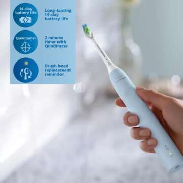PHILIPS Sonicare Electric Toothbrush with DiamondClean Brush Head, Phillips Sonicare Rechargeable Toothbrush with Pressure Sensor, Sonic Electronic Toothbrush, Travel Case, Blue 1.0 Count