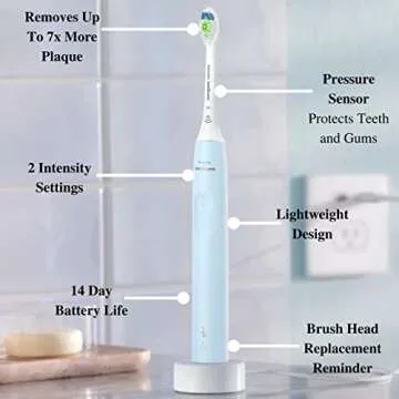 PHILIPS Sonicare Electric Toothbrush with DiamondClean Brush Head, Phillips Sonicare Rechargeable Toothbrush with Pressure Sensor, Sonic Electronic Toothbrush, Travel Case, Blue 1.0 Count