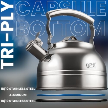GIPFEL Whistling Tea Kettle Stylish Stainless Steel Design