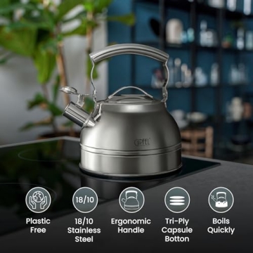 GIPFEL Whistling Tea Kettle Stylish Stainless Steel Design