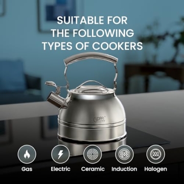 GIPFEL Whistling Tea Kettle Stylish Stainless Steel Design