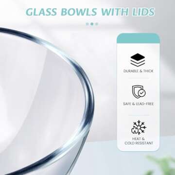 Luvan Glass Mixing Bowl with Lids Set(4.5QT,2.7QT,1.1QT), 3PC Large Glass Mixing Bowls Set, Glass Nesting Bowls, Clear Salad Mixing Bowl for Kitchen, Storage, Cooking, Baking, Prepping,Dishwasher Safe