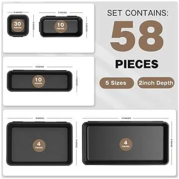 A-LUGEI【𝟱𝟴𝗣𝗰𝘀】【5 Size】 Tool Box Organizer Tray Divider Set, 【Black】 Desk Drawer Organizer, Garage Organization and Storage Toolbox Accessories Rolling Tool Chest Cart Cabinet WorkBench Small Part