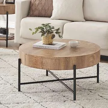 Stylish IDEALHOUSE Round Coffee Table with 2 Drawers