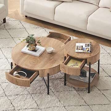 Stylish IDEALHOUSE Round Coffee Table with 2 Drawers