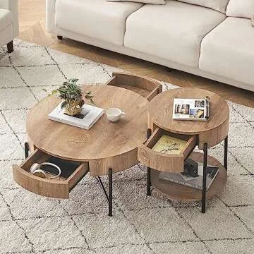 Stylish IDEALHOUSE Round Coffee Table with 2 Drawers