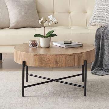 Stylish IDEALHOUSE Round Coffee Table with 2 Drawers